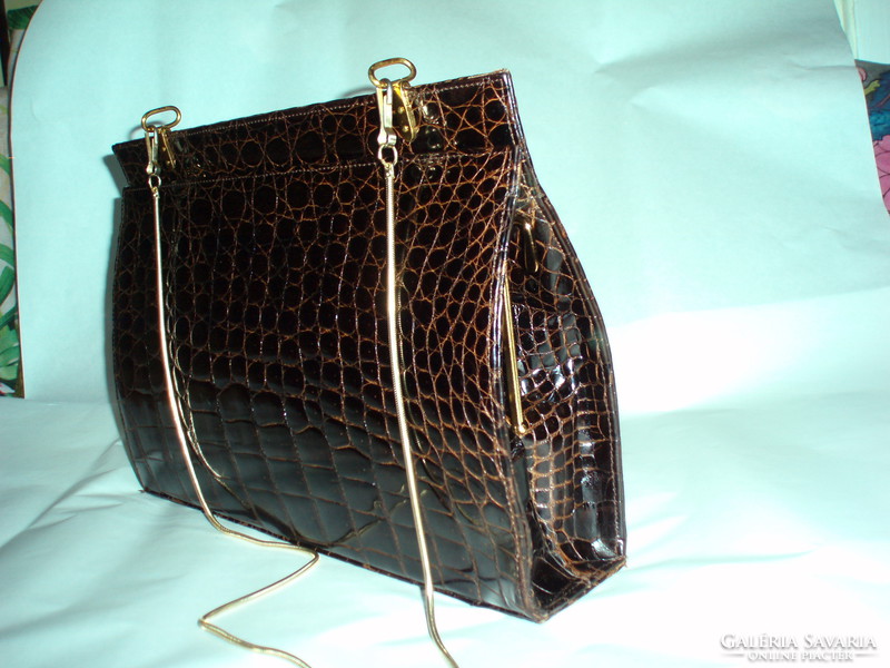 Vintage brown crocodile leather shoulder bag