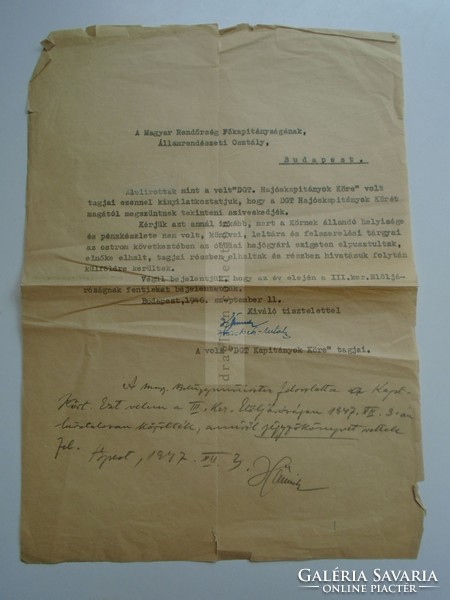 G2021.65 A Magyar Rendőrség Főkapitányságának -Duna-Gőzhajózási Társaság Hajóskapitányok köre 1946