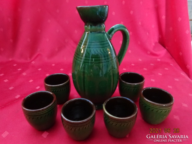 Green glazed ceramic, six-person brandy set. He has!