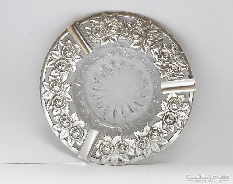 Ornate silver-plated ashtray.
