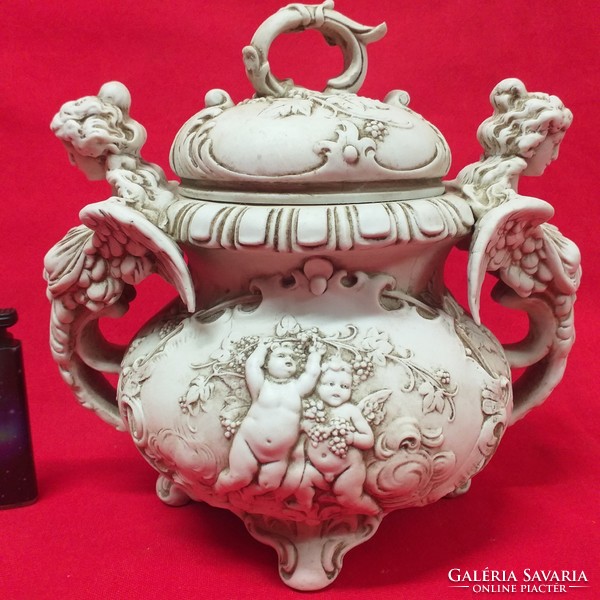 Ritka Német,Germany Hertwig & Co Katzhütte Puttós,Angyalos Bonbonier Asztalközép.Jelzett.