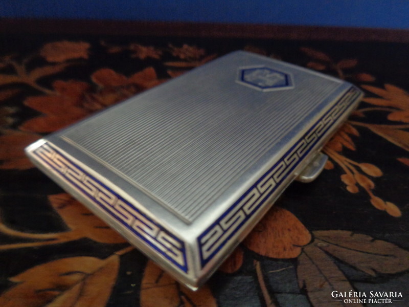 Silver business card holder decorated with enamel - cigarette holder