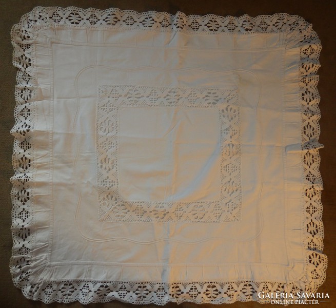 Old white cushion covers decorated with lace; 2 pcs;