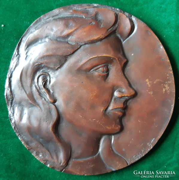 Máté Vígh: rosy magdolna, bronze relief, plaque, 1994