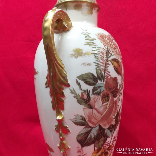 Alt German, Germany royal bonn 1890-1920. Porcelain vase with birds and flowers, carafe. Indicated