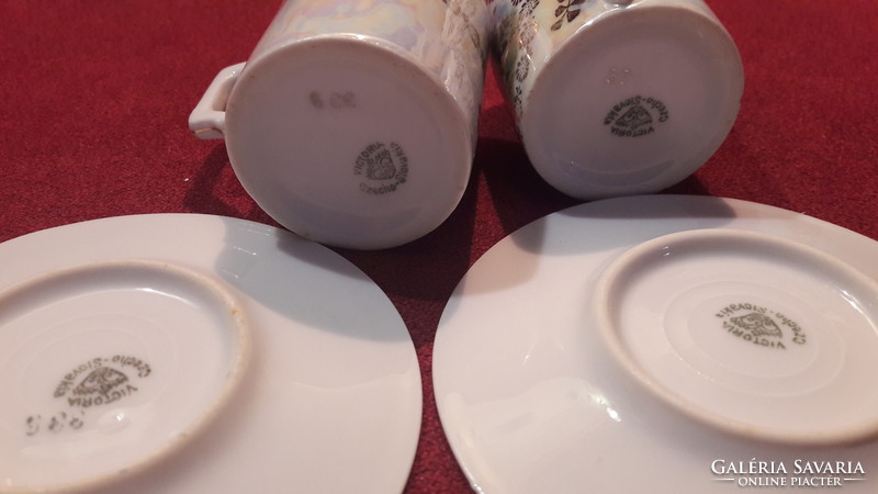 Antik jelenetes, életképes Victoria porcelán kávés csésze pár