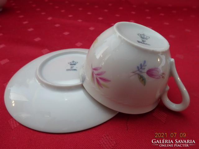 Bavaria German porcelain coffee cup + placemat with pink pattern. He has!