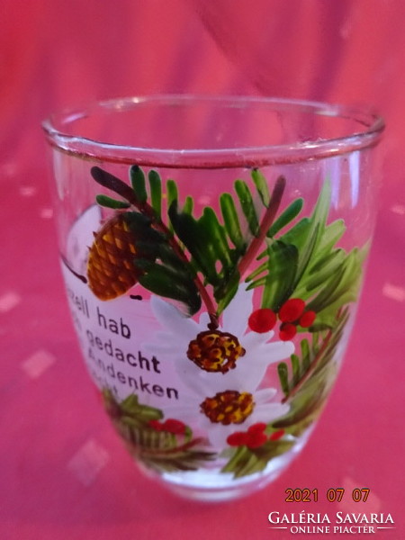 Hand-painted glass cup with Christmas pattern, height 8 cm. Mariazell - memory. He has!
