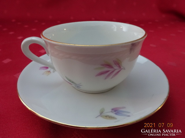 Bavaria German porcelain coffee cup + placemat with pink pattern. He has!