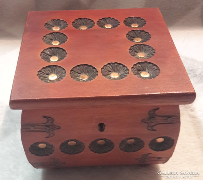 Wooden box with copper inlay