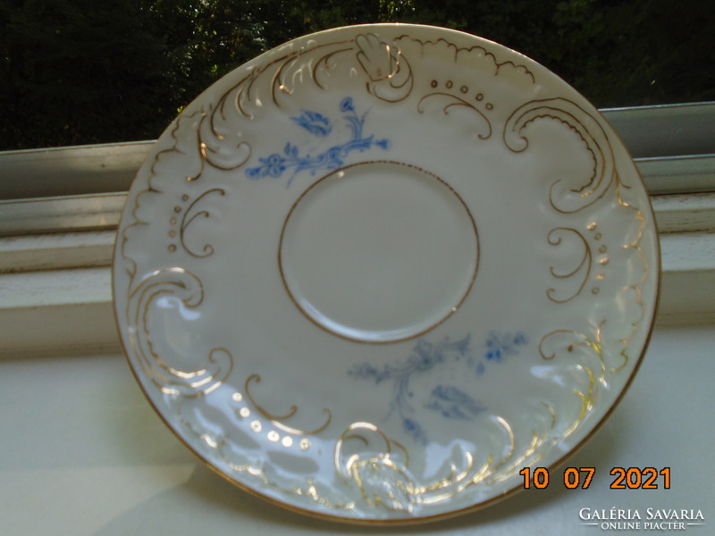 19. Sz new rococo convex shell and painted zinc, tea cup with flower patterns and coaster