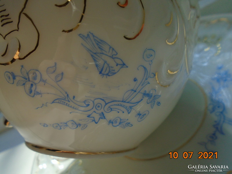 19. Sz new rococo convex shell and painted zinc, tea cup with flower patterns and coaster
