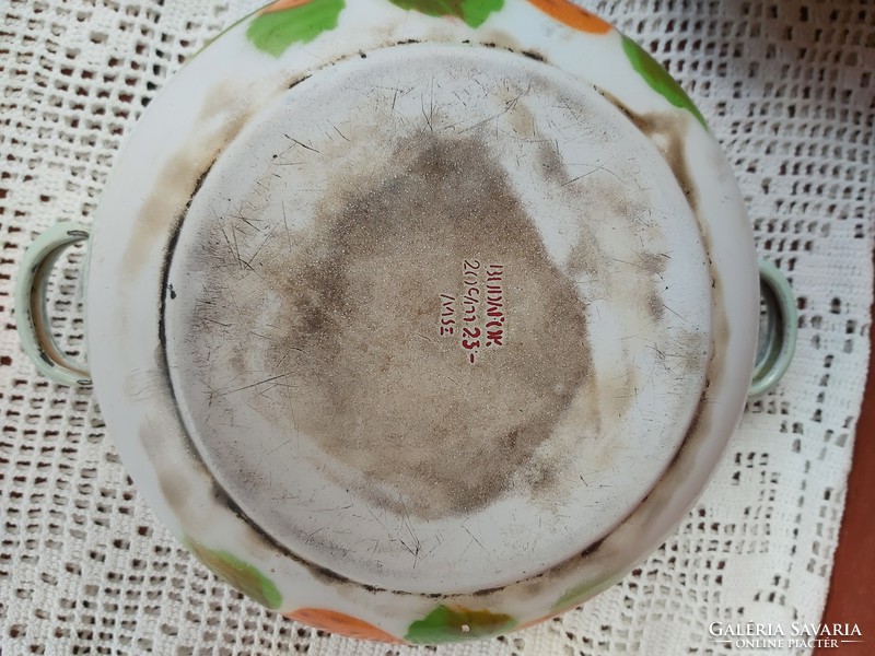Budafoki  20 cm-es epres szamócás zománcos Zománcozott tál paraszttál paraszti dekoráció