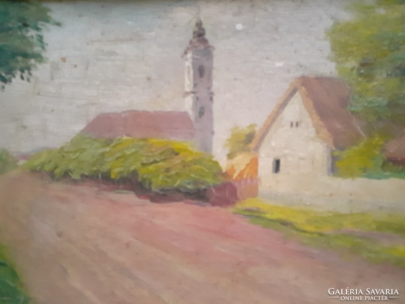 Street scene with a church in a nice frame (oil painting)
