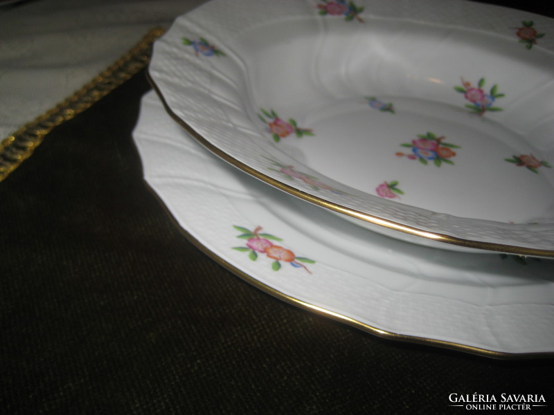 Herend old Eton pattern 1 flat 26.2 cm and 1 deep plate 24.5 cm, nice condition
