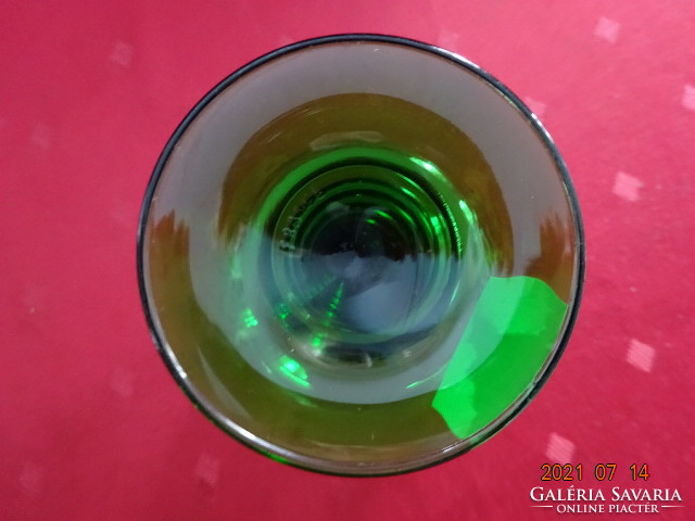 Zöld talpas üvegpohár, aranyozott szőlőfürt mintával. 5 db egyben eladó. Vanneki!