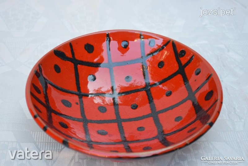 Iparművészeti kézműves Retro design kerámia tál fali dísz tányér 20,5 x 6 cm
