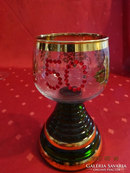Wine glass with green base, gold decoration, for 50th birthday. He has!
