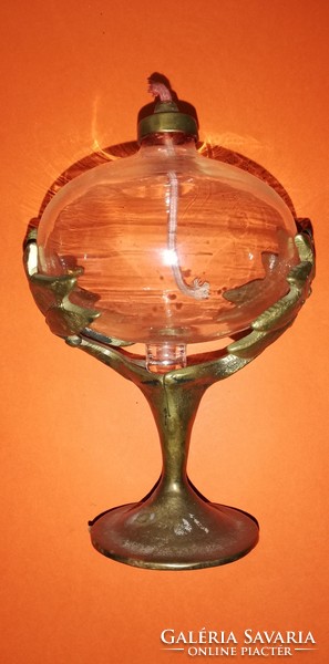 Copper candlestick with glass insert