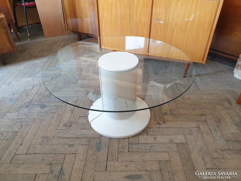 Retro old round mid century glass table 90 cm glass table glass table garden table