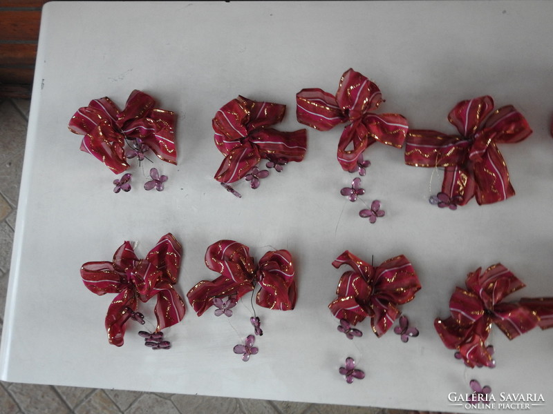 Collection of red bows with glass butterflies - 12 pieces of Christmas tree decoration or gift decoration