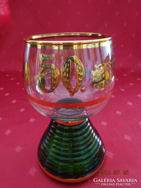 Green stemmed wine glass with gilded bunch of grapes, for 50th birthday, music player. He has!