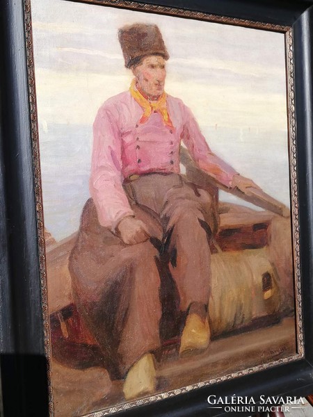 Mányai József(1875?)   :Csónakost ábrázoló képe  olaj, vászon. 56/45 cm
