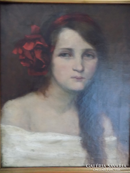 Biedermeier portré, olaj vászon 44 cm x 36 cm + keret