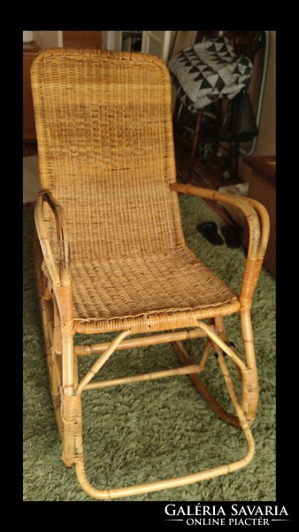 Wicker cane vintage rocking chair