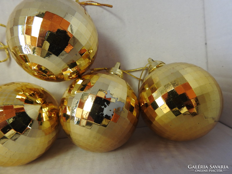 Retro fényes aranygömb karácsonyfa díszek - 7 db - Karácsonyfadísz gyűjteményből