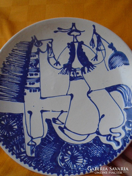 Antik nagyméretű zsürizett kerámia asztal közép, kínáló, fali tányér I osztályú 29,5 cm átmérője