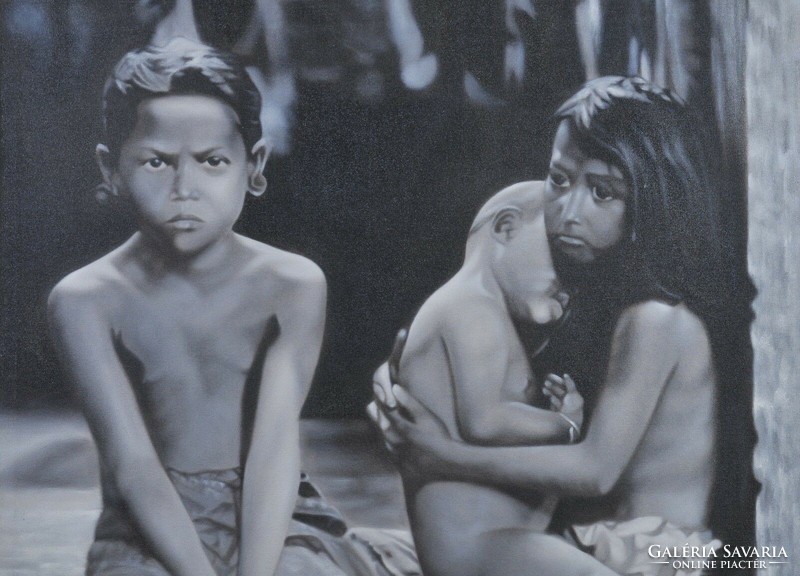 Ismeretlen indonéz festő: Bennszülött gyermekek portréja