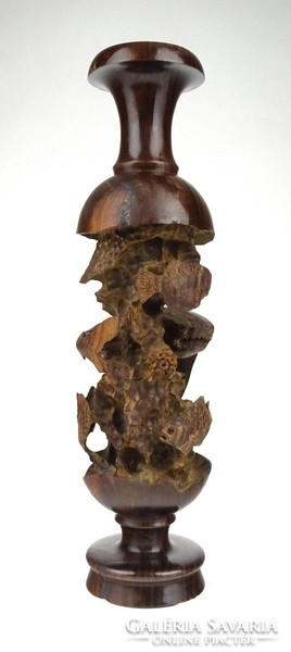 1D658 Különleges egzotikus cápás váza keményfa fafaragás 29 cm