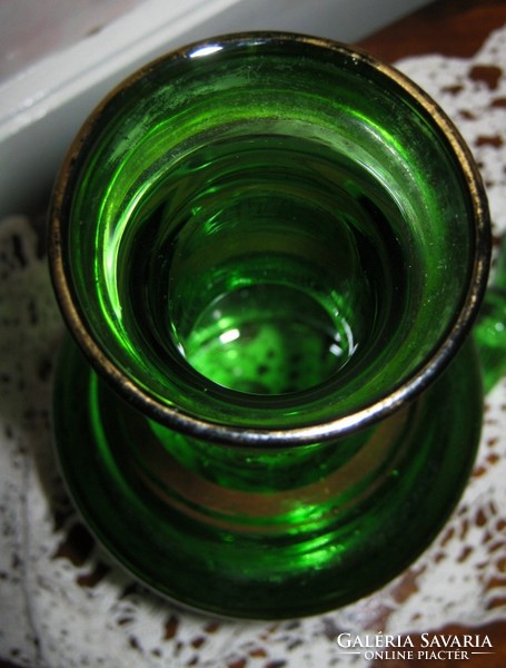 Zöld aranyozott  üveg  palack butella  likőrös kínáló