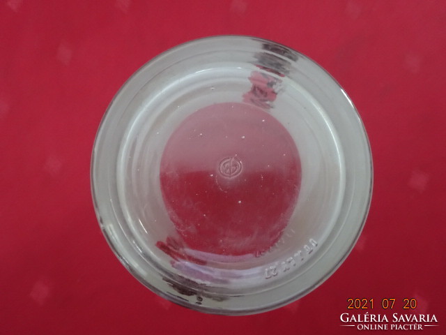 Levélmintás üvegpohár, magassága 9 cm, átmérője 7,5 cm. Vanneki!