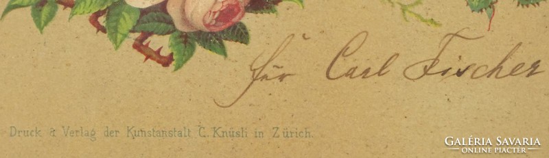 0M503 Antik német konfirmációs emléklap "AZ ISTEN SZERET" felirattal 1884