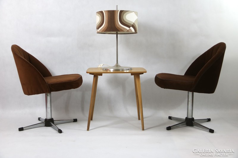 Pair of retro brown velvet swivel chairs