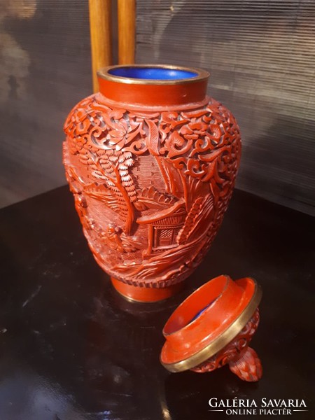 Antique Chinese cinnabar lacquered ginger holder