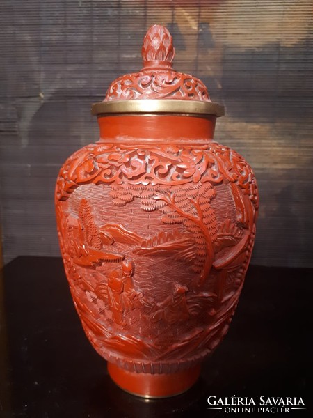 Antique Chinese cinnabar lacquered ginger holder