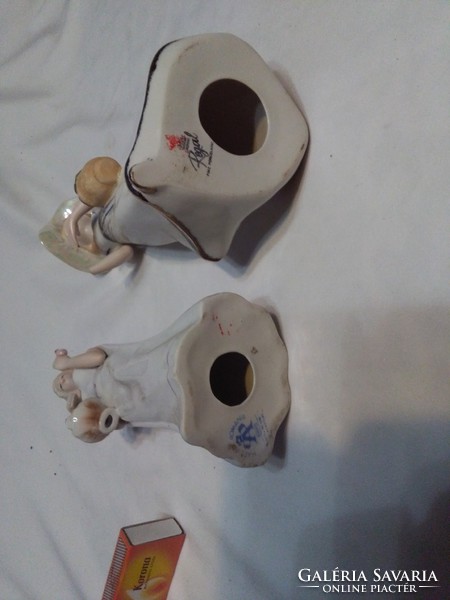 Porcelán hölgy figura, nipp - két darab együtt - sérültek