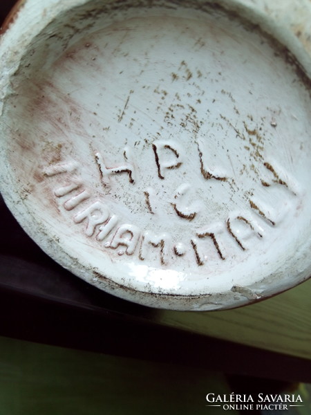 Mediterrán H.P.L. Miriam jelzett kézműves kerámia kancsó kiöntő