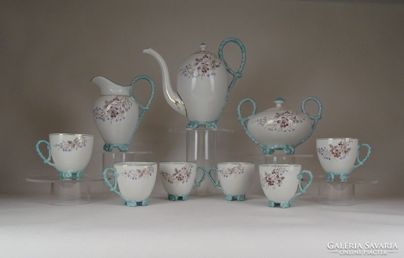 1F358 Antik virágmintás 6 személyes porcelán teáskészlet 19. sz. vége