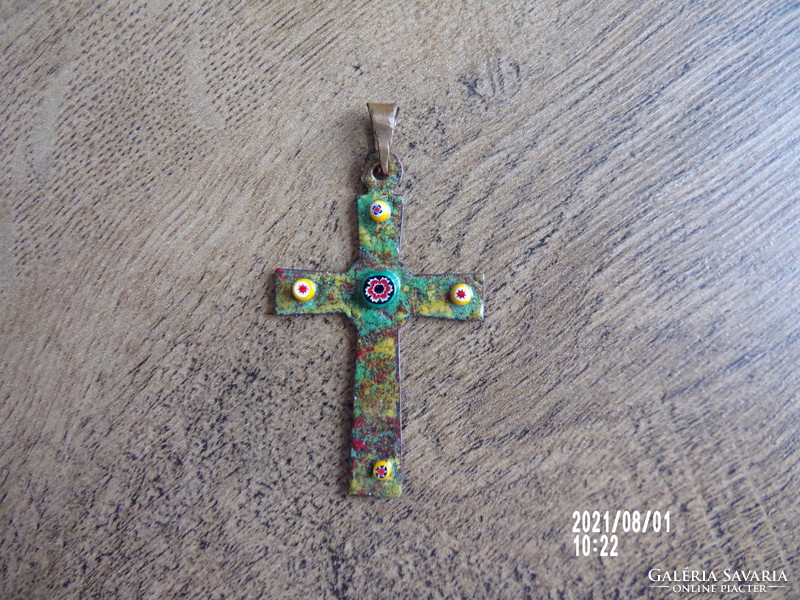 Craftsman fire enamel-millefiori cross pendant