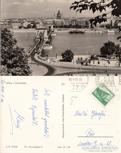 Budapest Látkép a Lánchíddal kb1960 RK Magyar Hungary