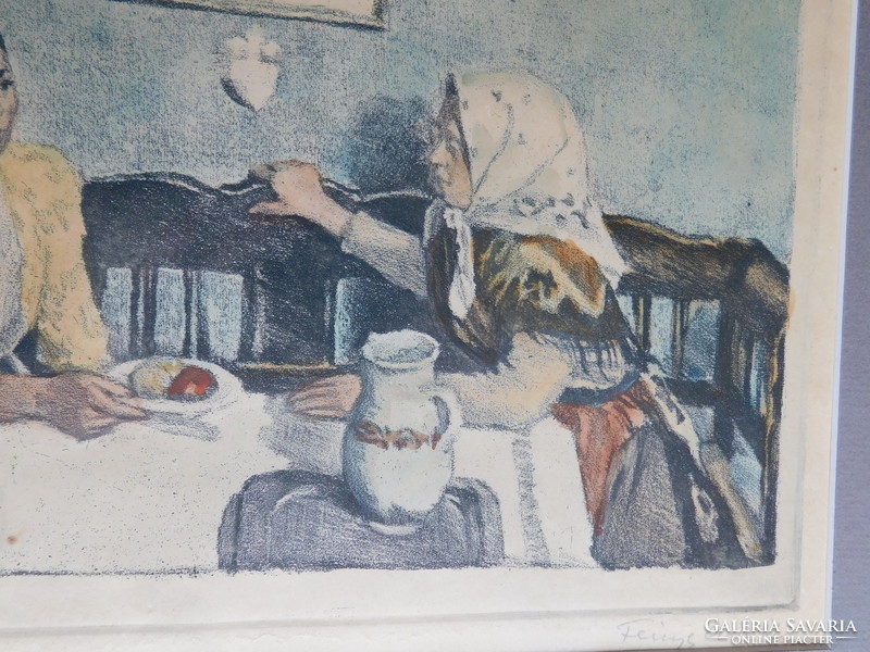 Fényes Adolf (1867 - 1945): Látogatás 1907.Litográfia,akvarell,grafika