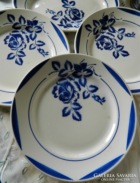 Francia Versailles FB Badonviller fajansz tál, tálaló és 3 db nagyobb tányér, kék rózsa