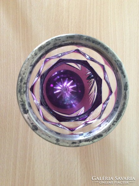 Ezüst peremes ametiszt lila kristályváza