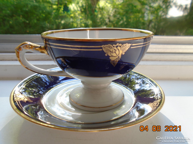 Empire Hand Painted Cobalt Gold Rose Coffee Set with Embossed Snake Head and Bay Leaf Patterns