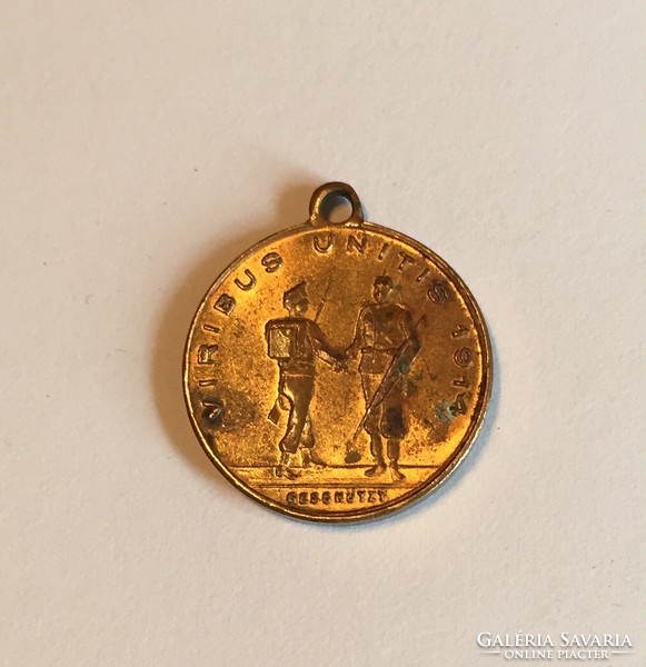 Ferenc Joseph - Emperor William / viribus unitis' gold-plated bronze medal (18mm) World War 1914