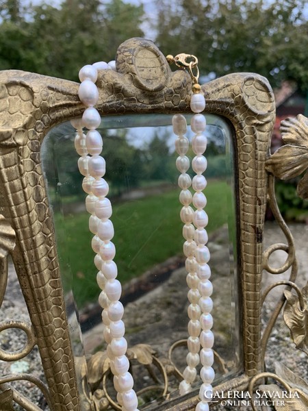 ÚJ Tenyésztett gyöngy nyaklánc 24K aranyozott zárral, fehér gyöngy nyakék, 43 cm hosszú gyöngysor